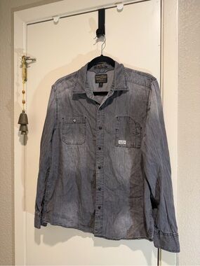 Y2K Third & Army Los Angeles Men's Grey Chambray Denim Laundered Shirt Snaps